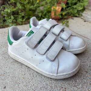 adidas Stan Smith White & Green Kids Velcro Sneakers
